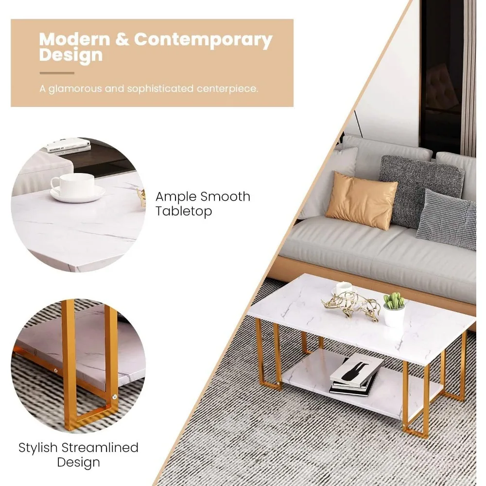 Couchtisch-Set mit 3 Stück, moderner 2-stufiger Couchtisch mit 2 runden Beistelltischen, modernes Wohnzimmertisch-Set mit Kunstmarmorplatte