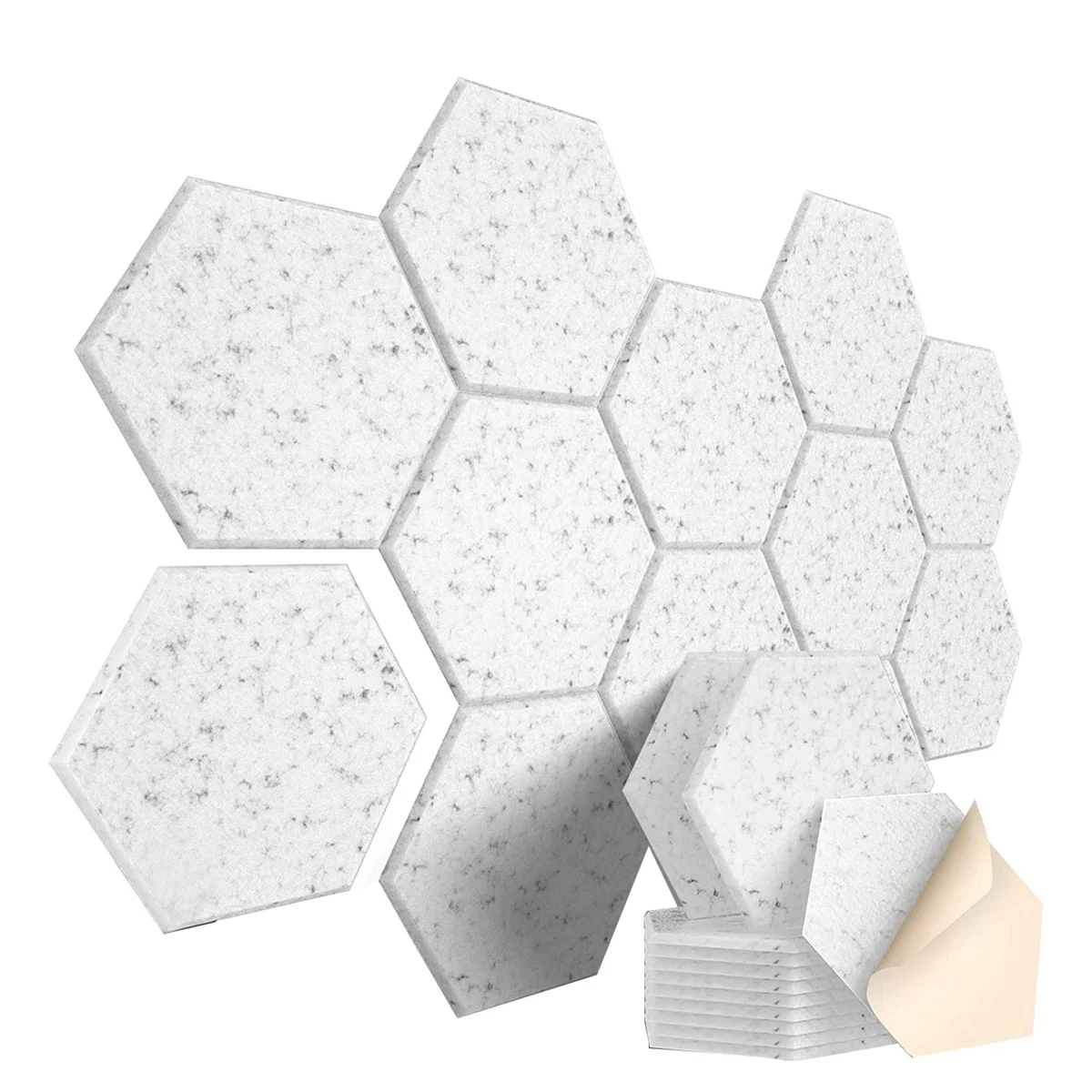 12Pcs Self-Adhesive Sound Proof Foam Acoustic Panels,12X10X0.4In Hexagonal,Reduce Noise and Eliminate Echoes,Silver Gray