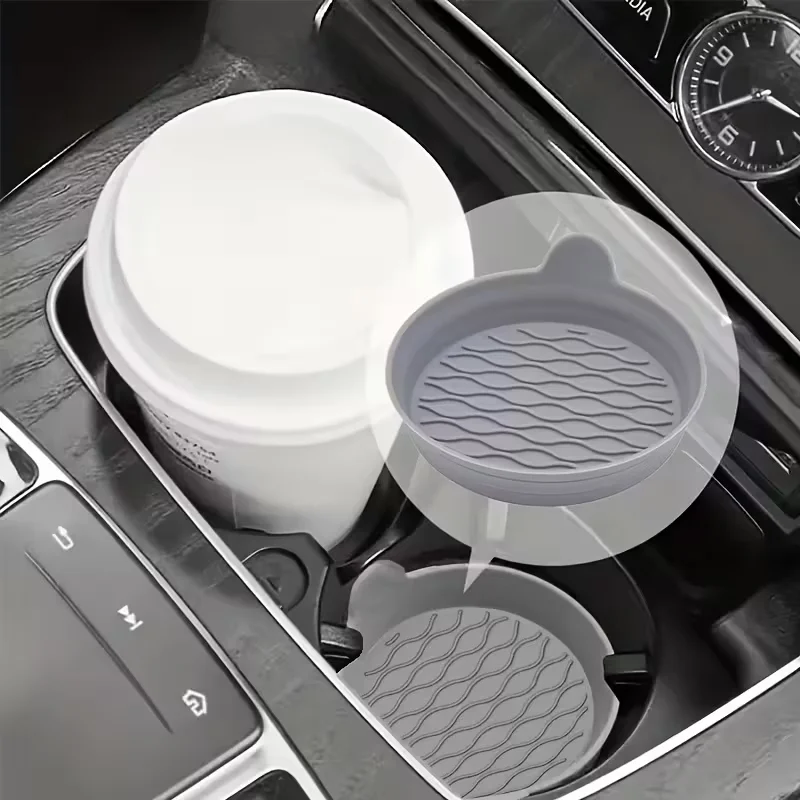 Porta-copos de carro de silicone de 2 peças – antiderrapante, resistente ao calor, acessórios interiores, opções cinza e preto