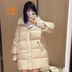 New Winter Down Jacket for Women 90% White Goose Down with Hood Down Jacket Mid-length Loose Version Warm Thickened for Women