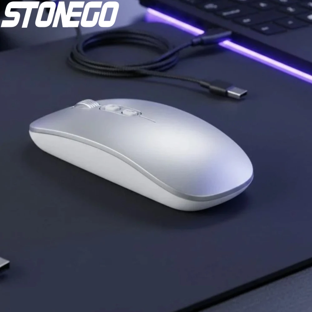 2.4GHz Slim Rechargeable Wireless Mouse with Nano USB Receiver Ergonomic Design Silent Click Adjustable DPI