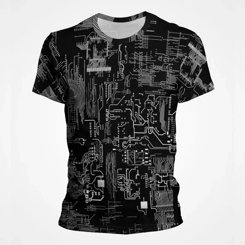 2026 3D Printed Motherboard CPU Processor Circuit Board Graphic T Shirt for Men Full Coverage Streetwear Hip Hop Tee Top