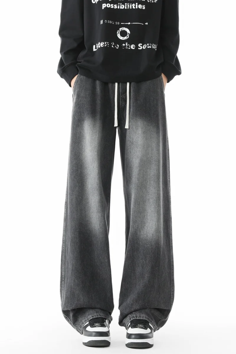 2026 Autumn Men's Youth Denim Casual Straight-Leg Wide Pants