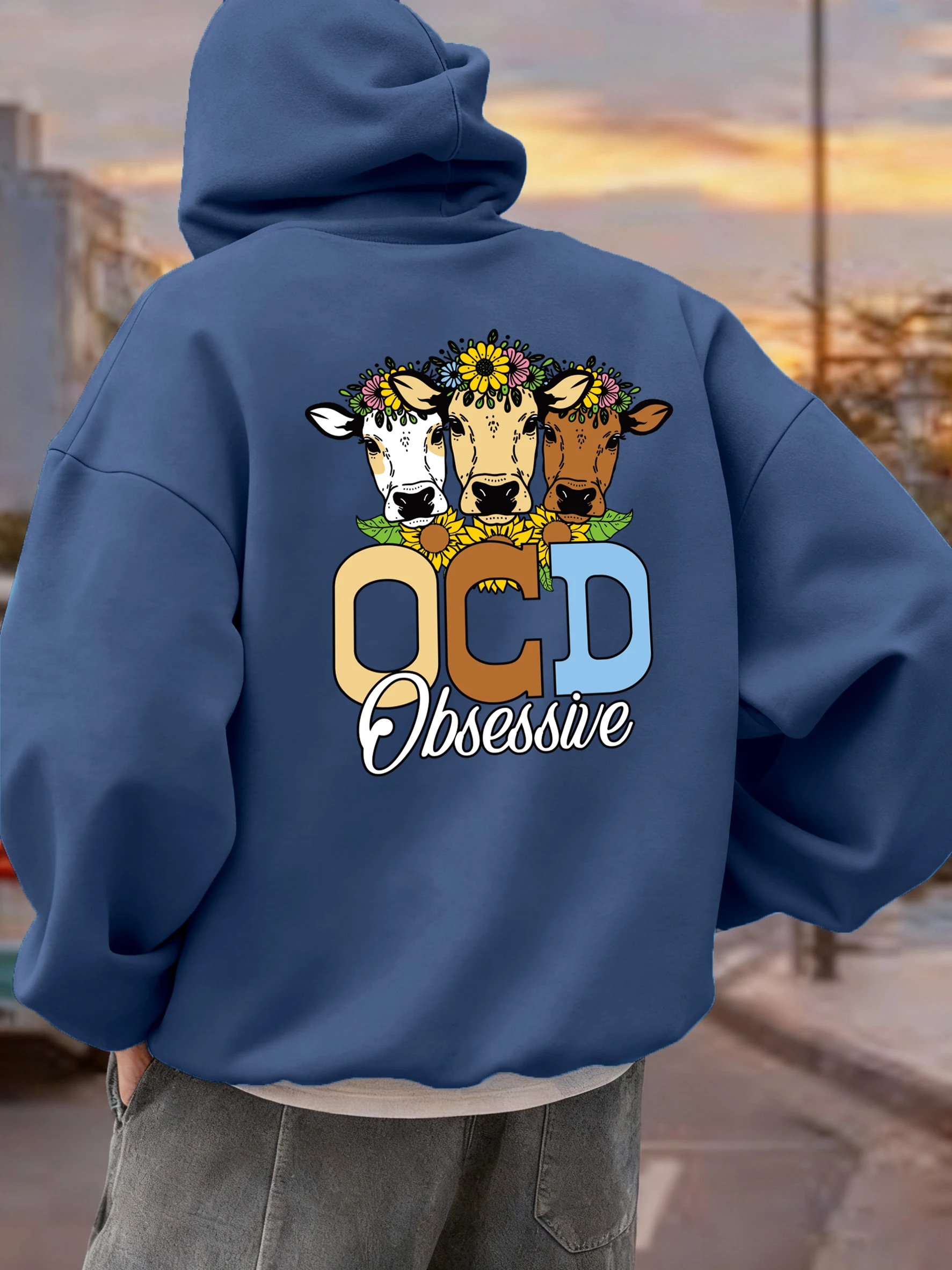 

Мужские толстовки с принтом коров и подсолнечника, мягкие осенние пуловеры для бега, флисовая спортивная одежда, повседневная карманная толстовка унисекс