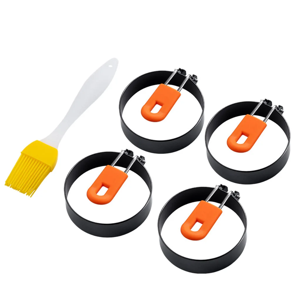 

5pcs Egg Rings Set Stainless Steel Thickened Fry Mold For Home Kitchen Baking Tool Foldable Handle Anti-Scald Silicone Grip Egg
