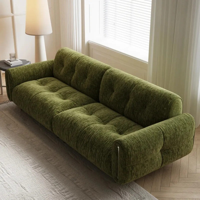 

Vintage chenille premium fabric sofa living room new Bauhaus black medieval straight row high-footed sofa