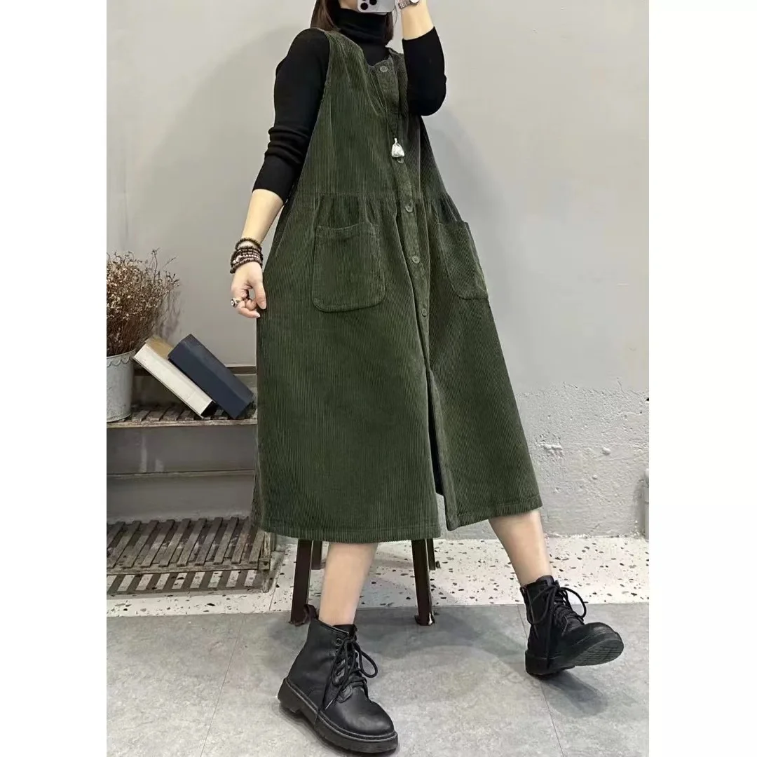 Retro veludo workwear ter dr feminino outono inverno casual em camadas colete svel dr coreano sle saia linha a