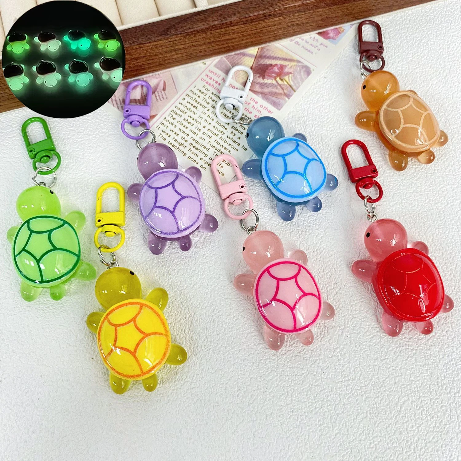 20PC Glow in The Dark Turtle Keychain for Women Bag Pendant Cute Luminous Tortoise Key Chains Animal Keyring Girl Friend DIYGift