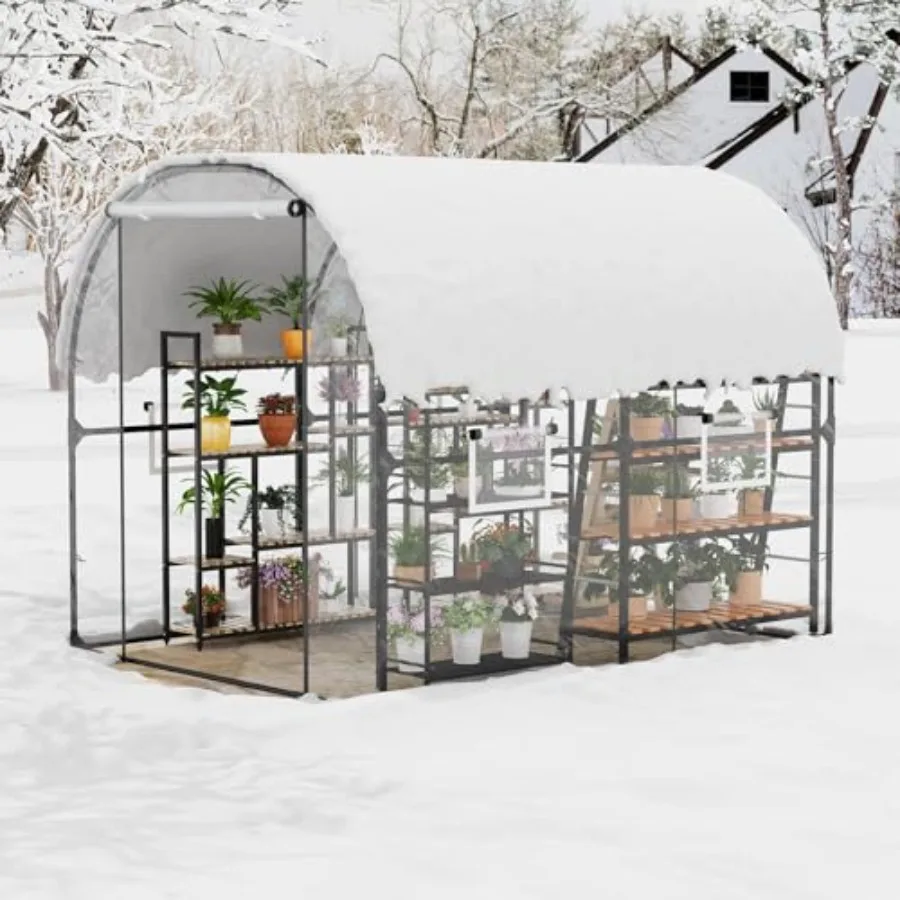 Outdoor garden plant hot house: 8.2×6.6×6.6FT heavy-duty steel frame, black powder-coated, portable walk-in hoop house for prem