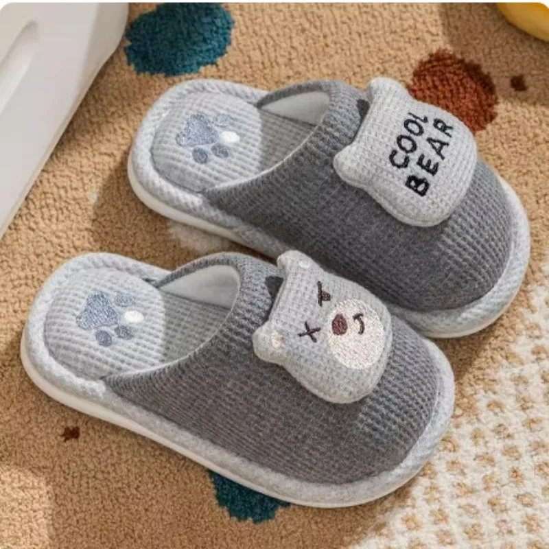 

Cute Children's Cotton Slippers Warm Boys Girls Plush Shoes for Winter Indoor Anti Slip House Slippers