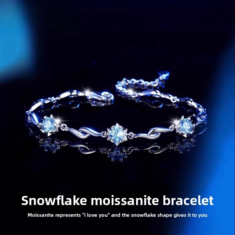 

S925 Silver Snowflake D Color Moissanite Jewelry Set for Women, Necklace Earrings Bracelet 3-Piece Set