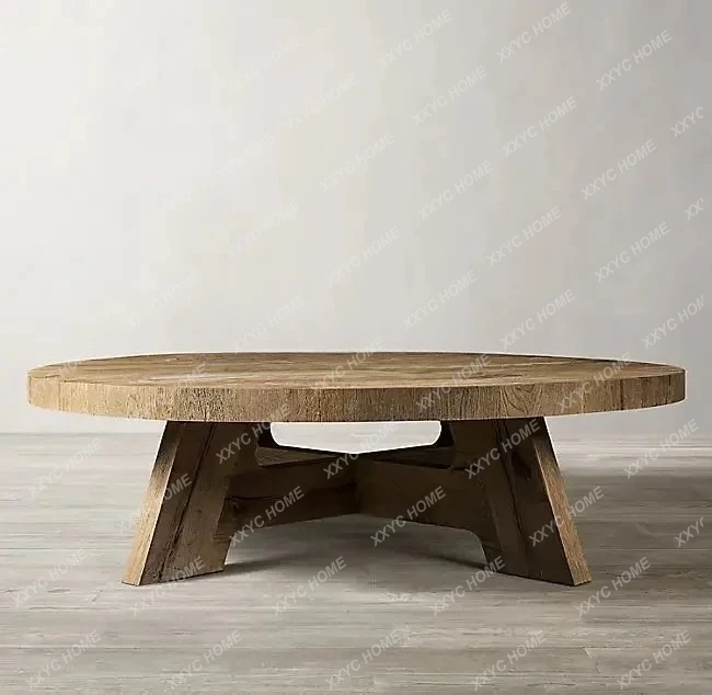 

L Country Retro Distressed Solid Wood Living Room Home Coffee Table Modern Oak