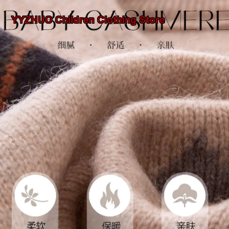 Boys Turtleneck Sweater Kids Autumn Winter Pure Goat Wool Solid Color Warm Knit Shirt Round Neck Older Kids