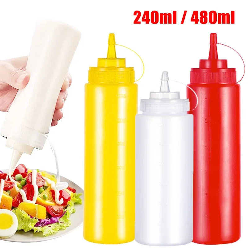 480ml Food Grade Squeeze Bottles Condiment Dispenser Ketchup Mustard Mayo Hot Salad Sauce Olive Oil Bottles Kitchen Gadgets