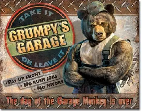 Grumpy's Garage Service Hot Rod Rat Rods Retro Muscle Car Decor Metal Tin Sign