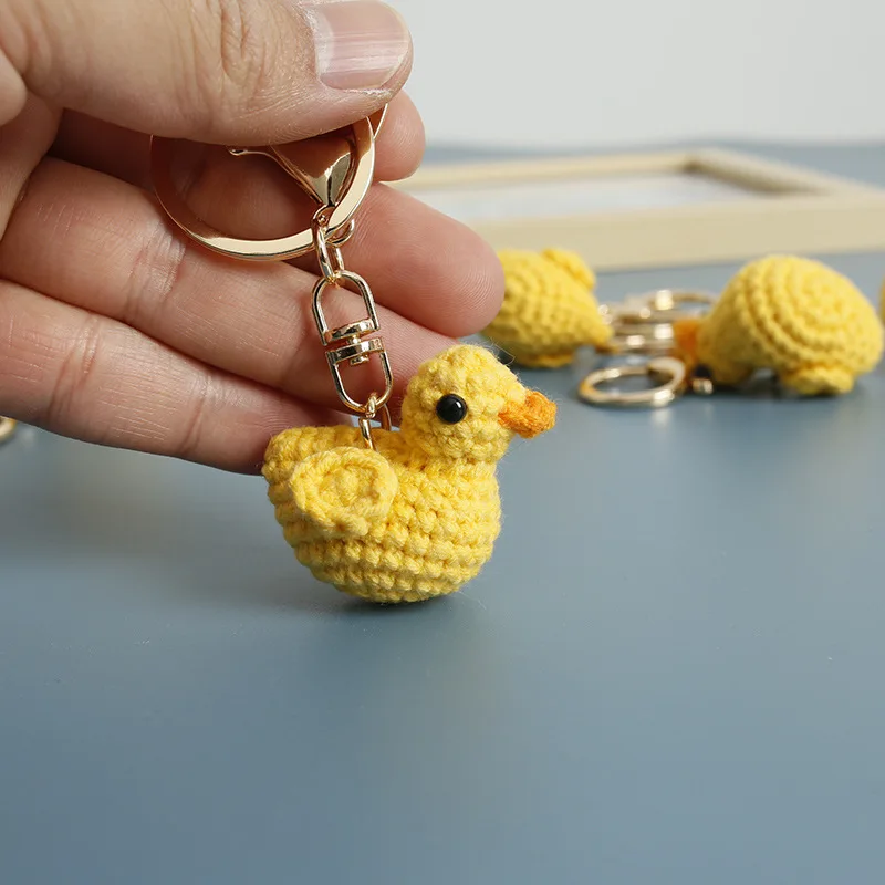 Mini Yellow Duck Crochet Keychains Cute Small Chick Keyrings Car Keys Accessories Funny Duck Doll Knitted Keychain Wholesale