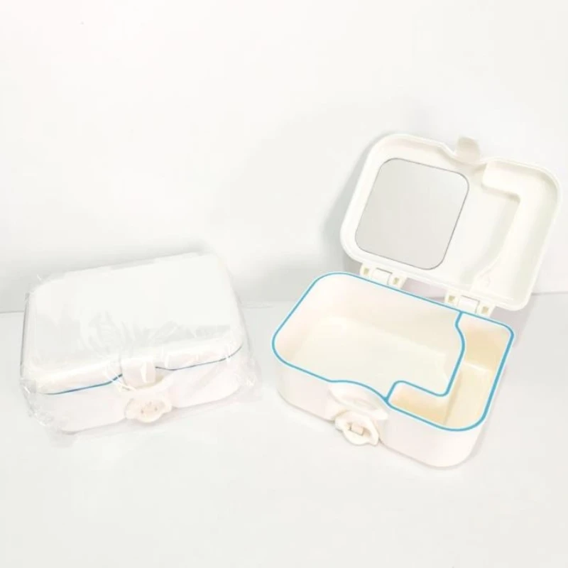 4Pcs False Teeth Storage Box Case With Mirror And Clean Brush Denture Case Retainer Container Portable Denture Box Dental Lab