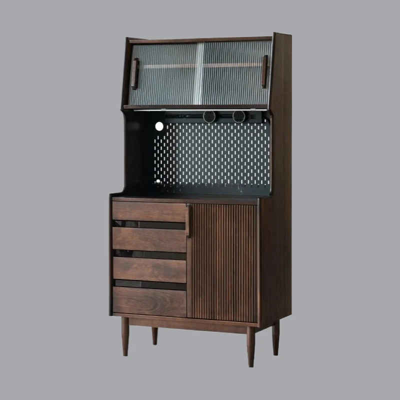 A  sale walnut dining side cabinet living room solid wood tea coffee cabinet hole board integrated storage