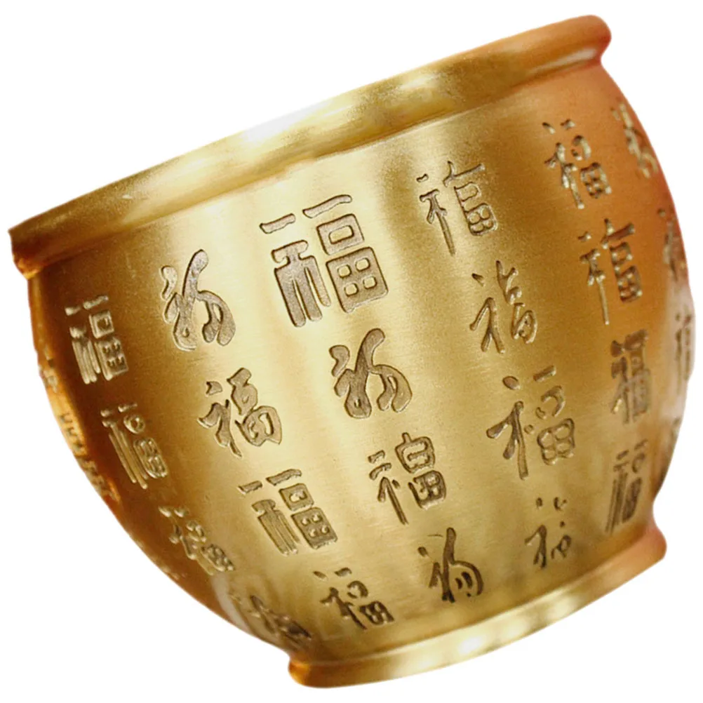 

Gold Brass Treasure Basin Small Offering Bowl Fortune Wealth Decoration Table Centerpiece Chinese Style Desktop Ornament