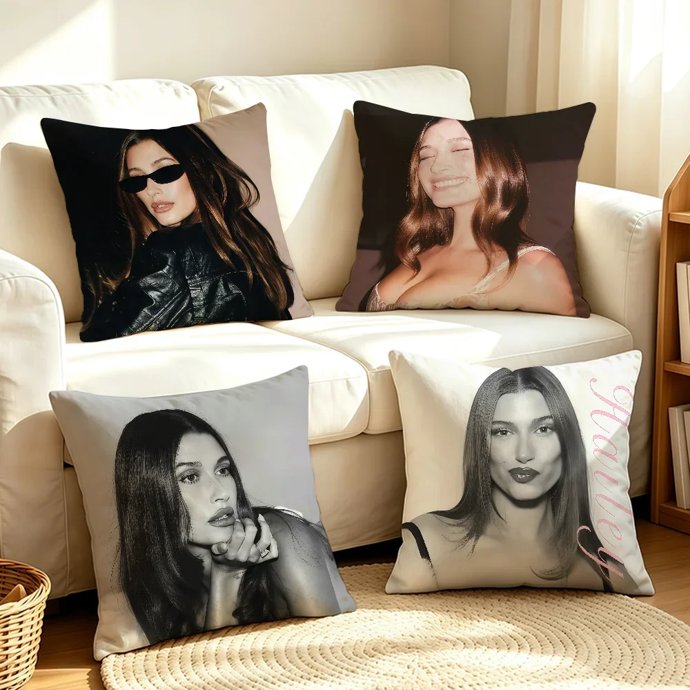 Model H-Hailey B-Bieber-S cushion cover Soft Smooth Pillow Case Hidden Zipper Washable Decorative Couch Office Gift