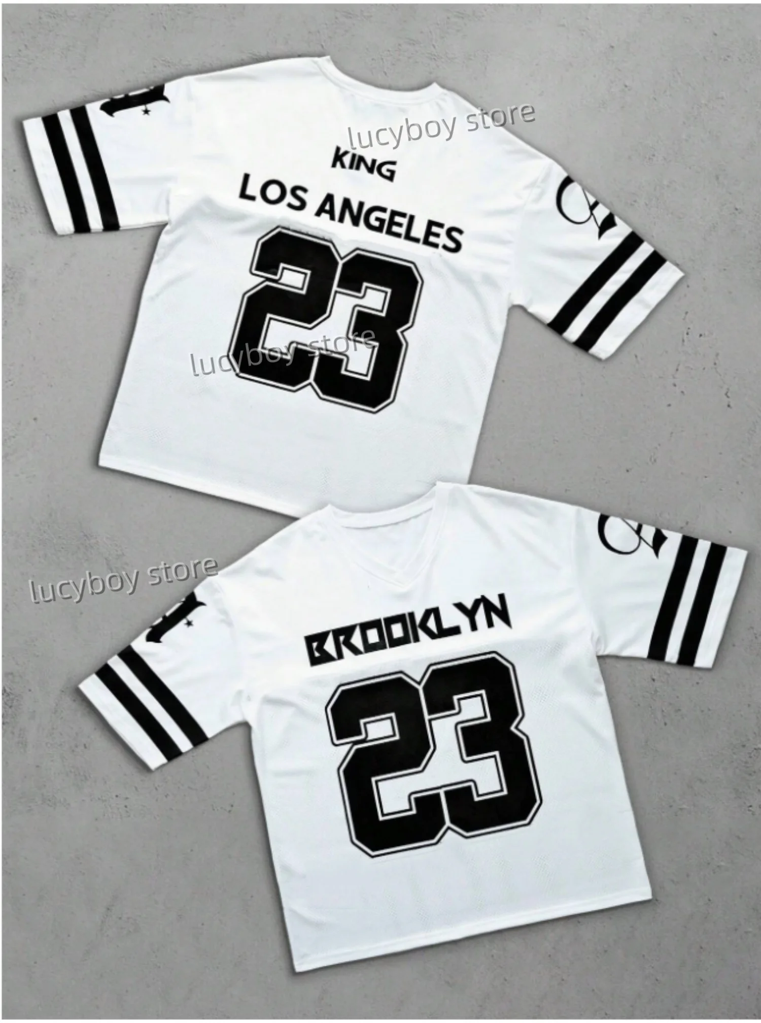 

summer 2025 Mens NO.23 Stripe Print Short Sleeve v-neck T Shirt Man Brooklyn Racing JERSEY Tee Vintage Casual Tops Men Clothes