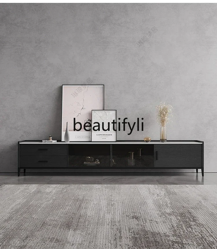 

yj57 Nordic rock slab solid wood TV cabinet coffee table combination modern living room black floor cabinet TV cabinet