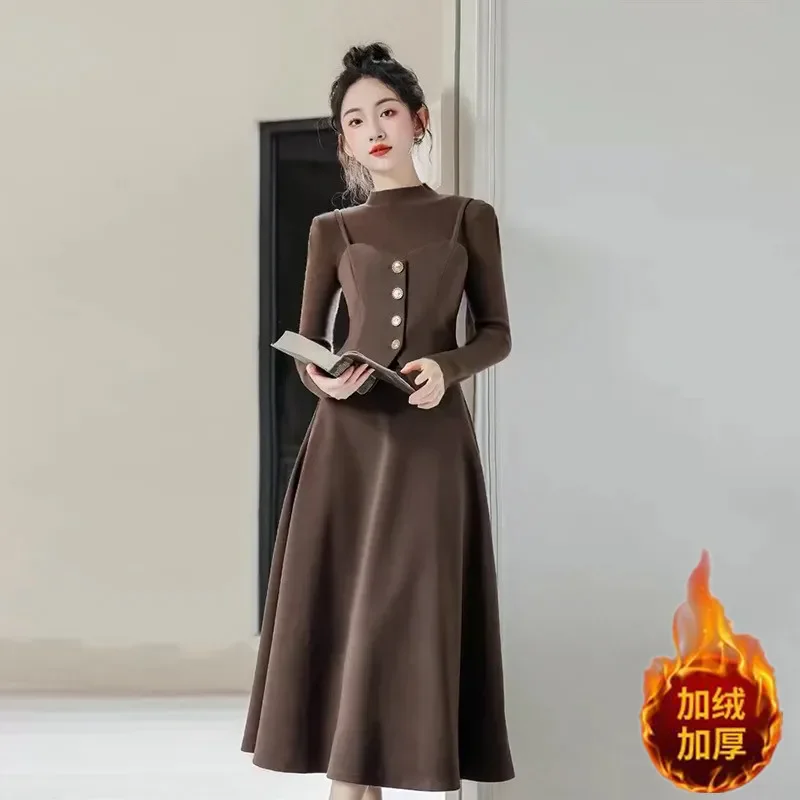 Velvet Dress French High-End Fake Two Piece Dress Plus Size 4XL Autumn/winter Chubby Sister Fashionable Temperament Versatile