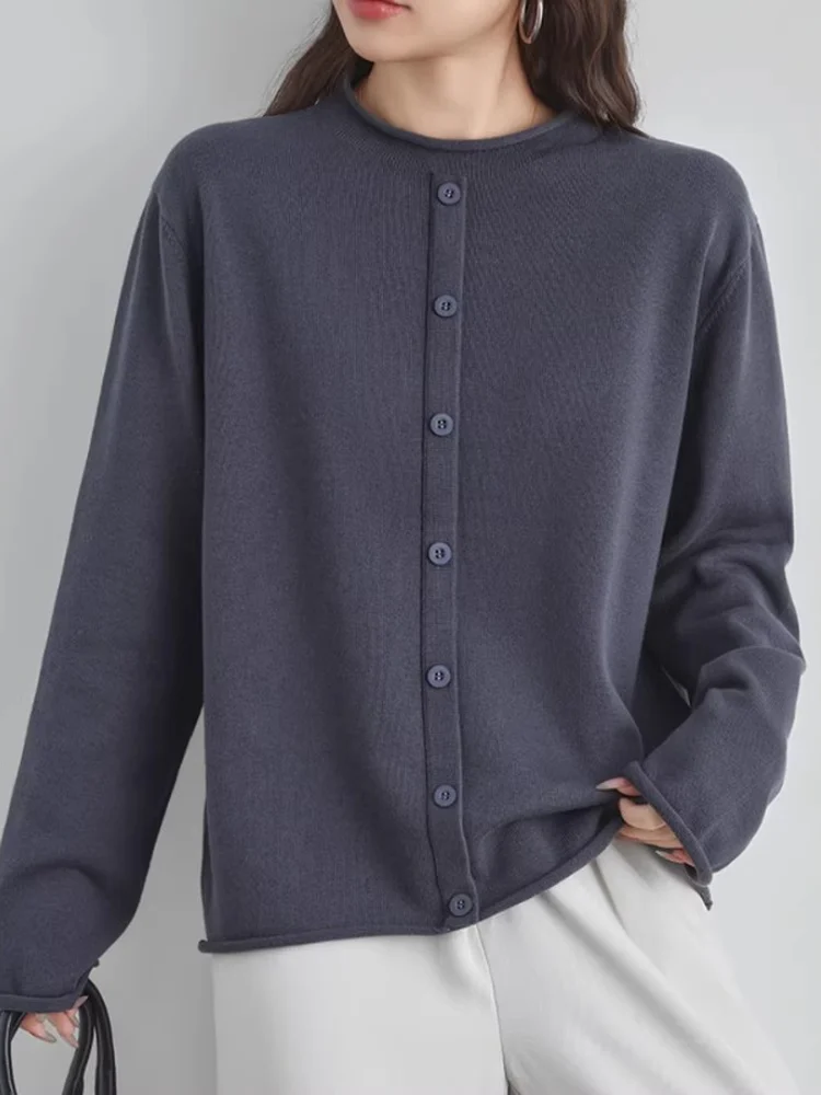 Sweter damski z dzianiny z czystej bawełny, zapinany na guziki, uniwersalny, ciepły, idealny jako warstwa bazowa.
