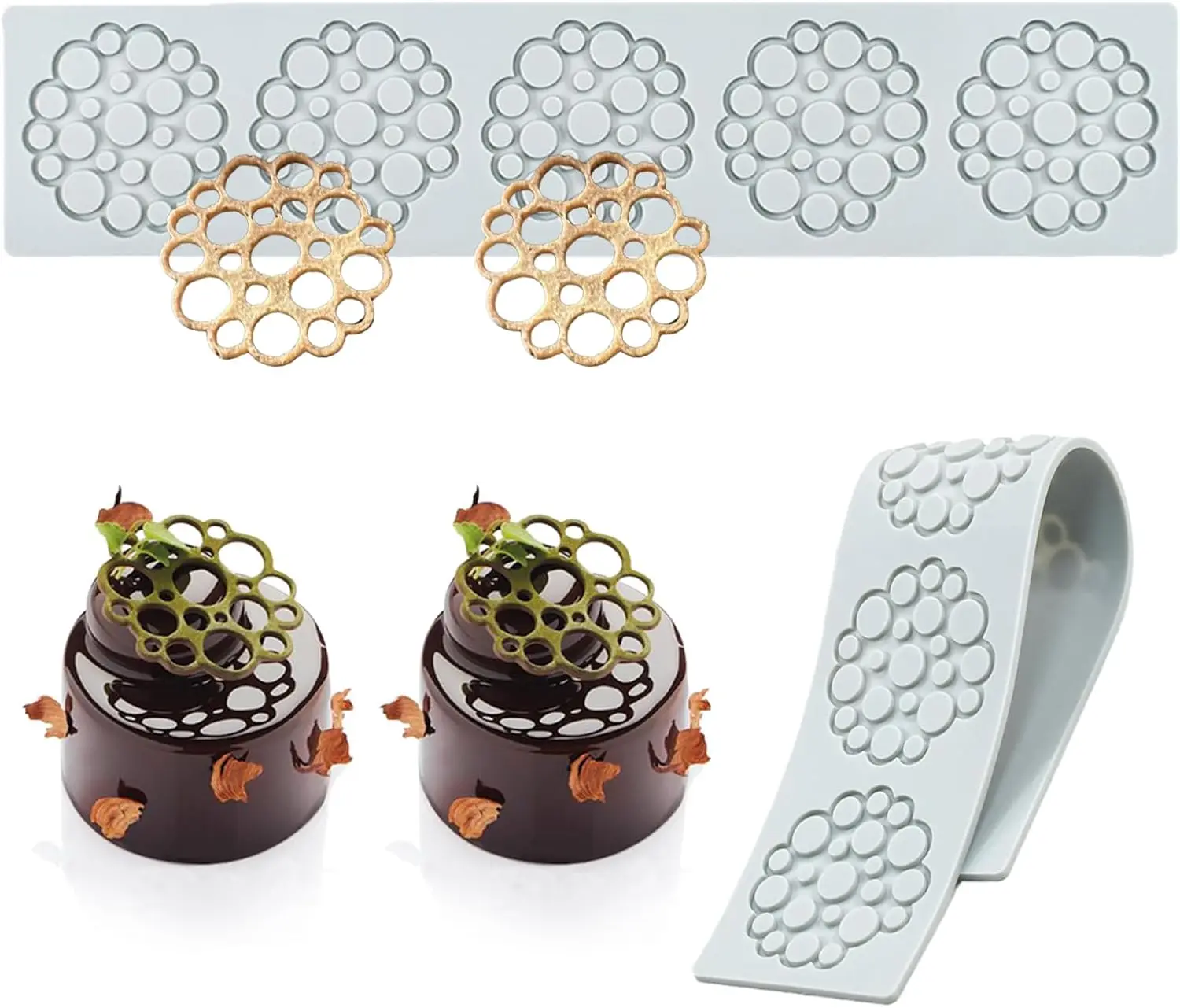 

1 PC Cake Lace Mat, Love Bubble Leaves Shaped Silicone Mold, Western Pastry Plate Decoration Baking Silicone Mold