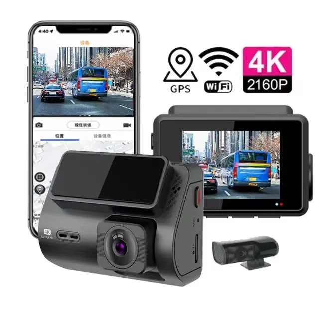 2 inch mini dual front and rear smart dash camera 4k wifi gps dual lens car dvr 4k dashcam with gps wifi dual 4k dash cam