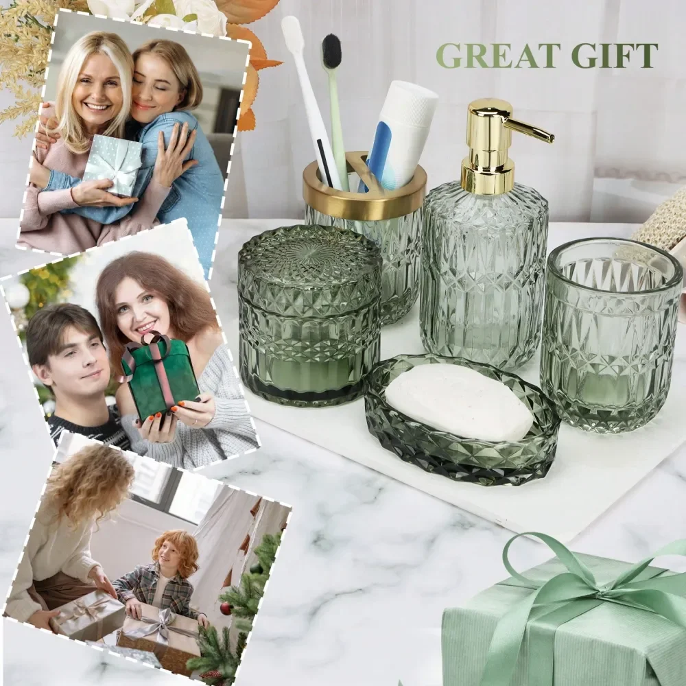 

Набор аксессуаров для ванной комнаты, 5 предметов: стеклянные аксессуары для ванной с дозатором для мыла, мыльницей, подставкой для зубных щеток, стаканом, C.