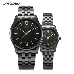 SINOBI-relojes de cuarzo dorados para mujer y hombre, pulsera de acero inoxidable, resistente al agua, para parejas