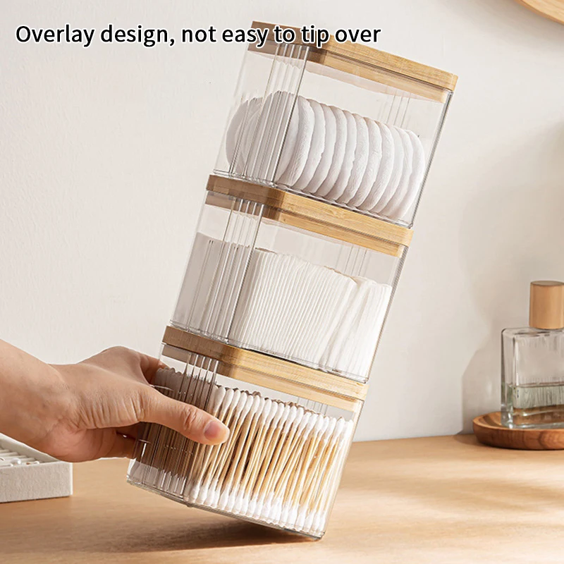 일본식 나무 데스크탑 투명 플라스틱 보관 상자 테이블 화장품 메이크업 브러쉬 보관 보관 상자 면봉 홀더