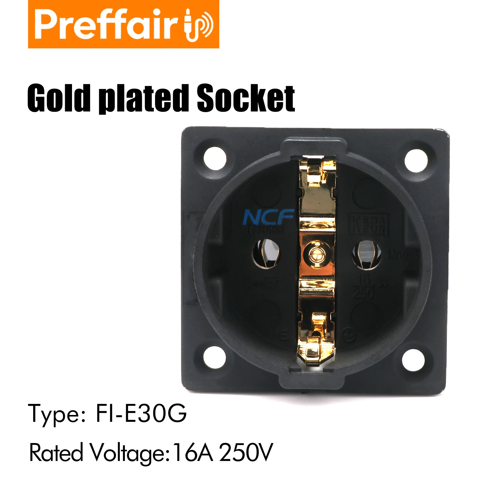 Hifi Preffair Reines Kupfer Rhodium-Beschichtete Schuko-Steckdose AC 250V 16A EU-Steckdosen Europäische Stromanschlüsse