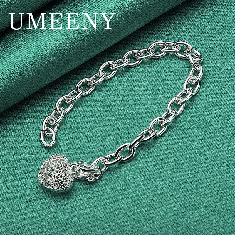 

Luxury 925 Sterling Silver 8 Inch Delicate Heart Pattern Hollow Bracelet Women Jewelry Wedding Temperament