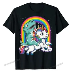 Dinosaur Riding Unicorn T Shirt Kids Men Rainbow Gifts T Rex Hip Hop Male T Shirt Street Tops Shirt Cotton Design