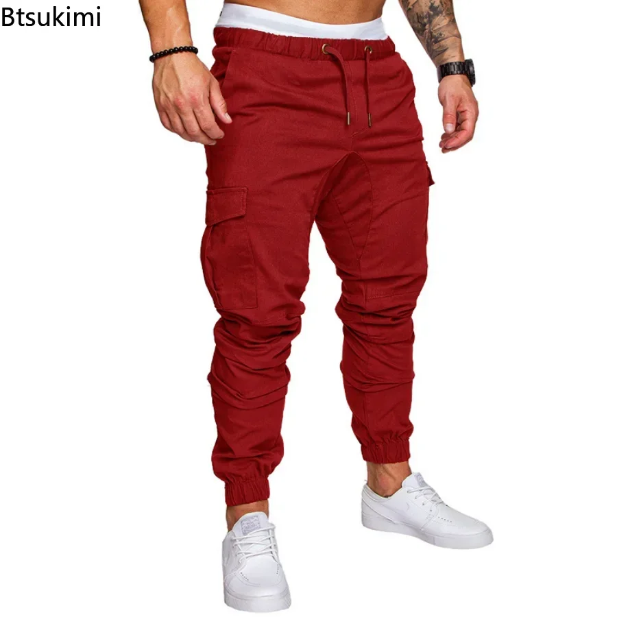 2024Men's Casual Joggers Pants Solid Thin Cargo Sweatpants Male Multi-pocket Trousers Mens Sportswear Hip Hop Harem Pencil Pants