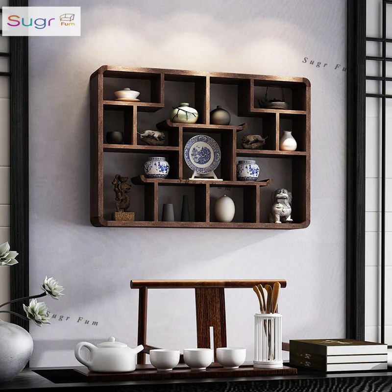 

Настенные полки из массива дерева, настенное декоративное хранилище, гостиная и столовая, новые полки Bogu в китайском стиле.