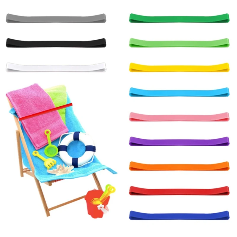 12 Pcs Beach Towel Bands,Elastic Beach Towel Holder,Chair Clips,Multicolor Towel Bands For Beach Chairs Swim Vacation