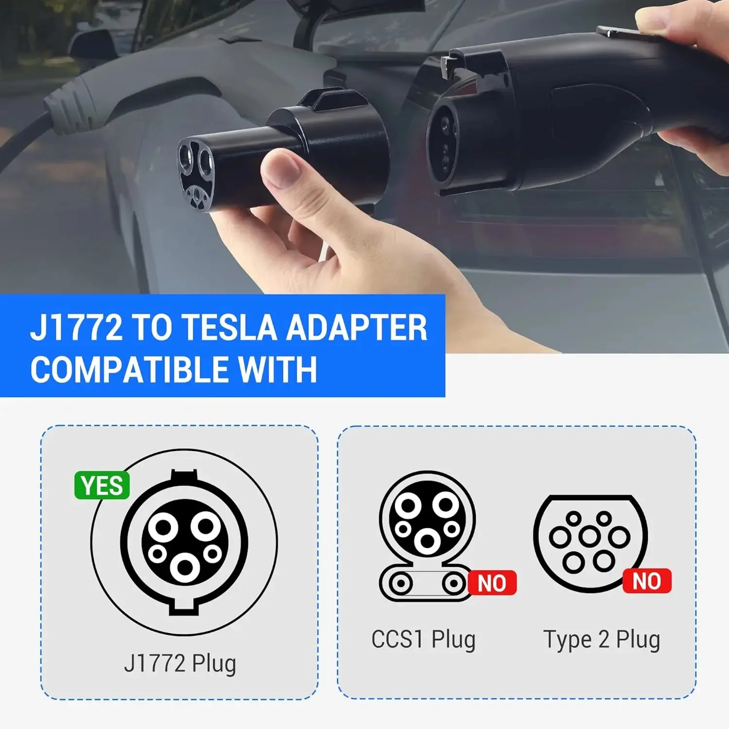 J1772 Charging Adapter for Tesla Model 3 Y S X, 80A/240 VAC, Optimal Fit, Easy Setup (J1772 to Tesla)