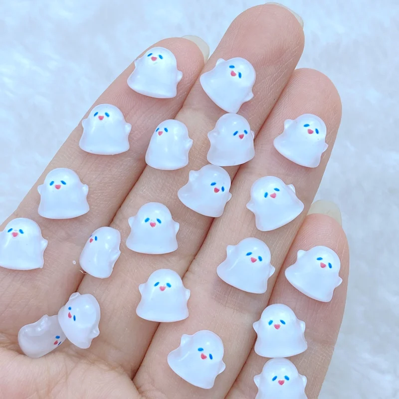 50Pcs New Cute 8mm Mini Halloween Ghost Series Flat Back Manicure Parts Embellishments For Hair Bows Accessories