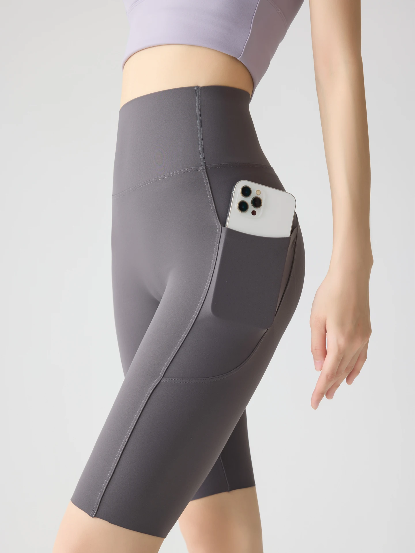 

ay Ice Silk Five-Quarter Yoga Pants High Waist Thin Model Cycling Summer Outdoor Wear Tummy Control Butt Lifting ark