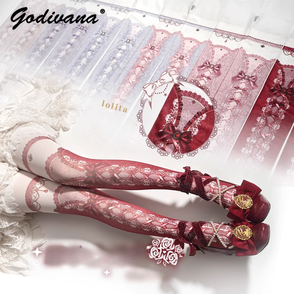 

Lolita Original Print Multi-color Elegant Jumpsuit Lo Socks Girl Women's Cos Pantyhose Cotton Stocking Tights Long Socks