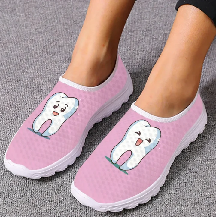 

Модные кроссовки унисекс с милым мультяшным принтом зубов, сетчатые, высокого качества, повседневные, на заказ, для пар, теннисные, на плоской подошве