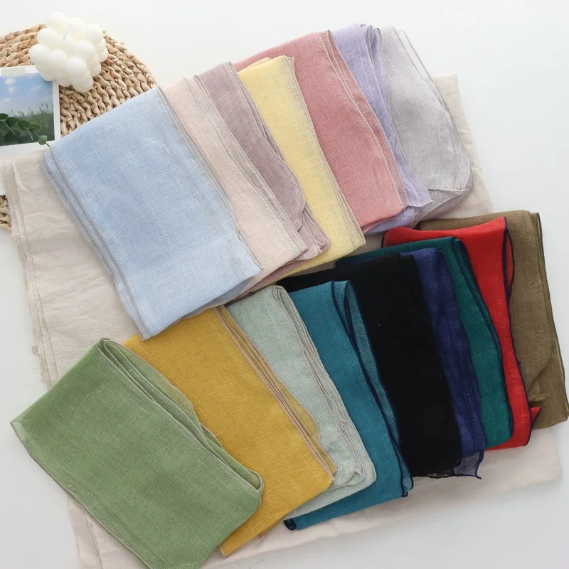 

Новый стиль, элегантный высококачественный длинный льняной шарф, женский корейский простой универсальный длинный льняной шарф с лентой для защиты шеи, повязка на голову