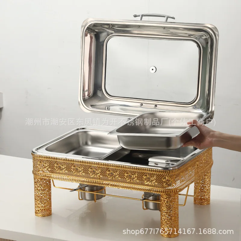 

Middle East Golden Buffet Stove Arabian Iron Luxury Light Luxury Buffy Stove Wedding Banquet Flip Commercial Alcohol Stove