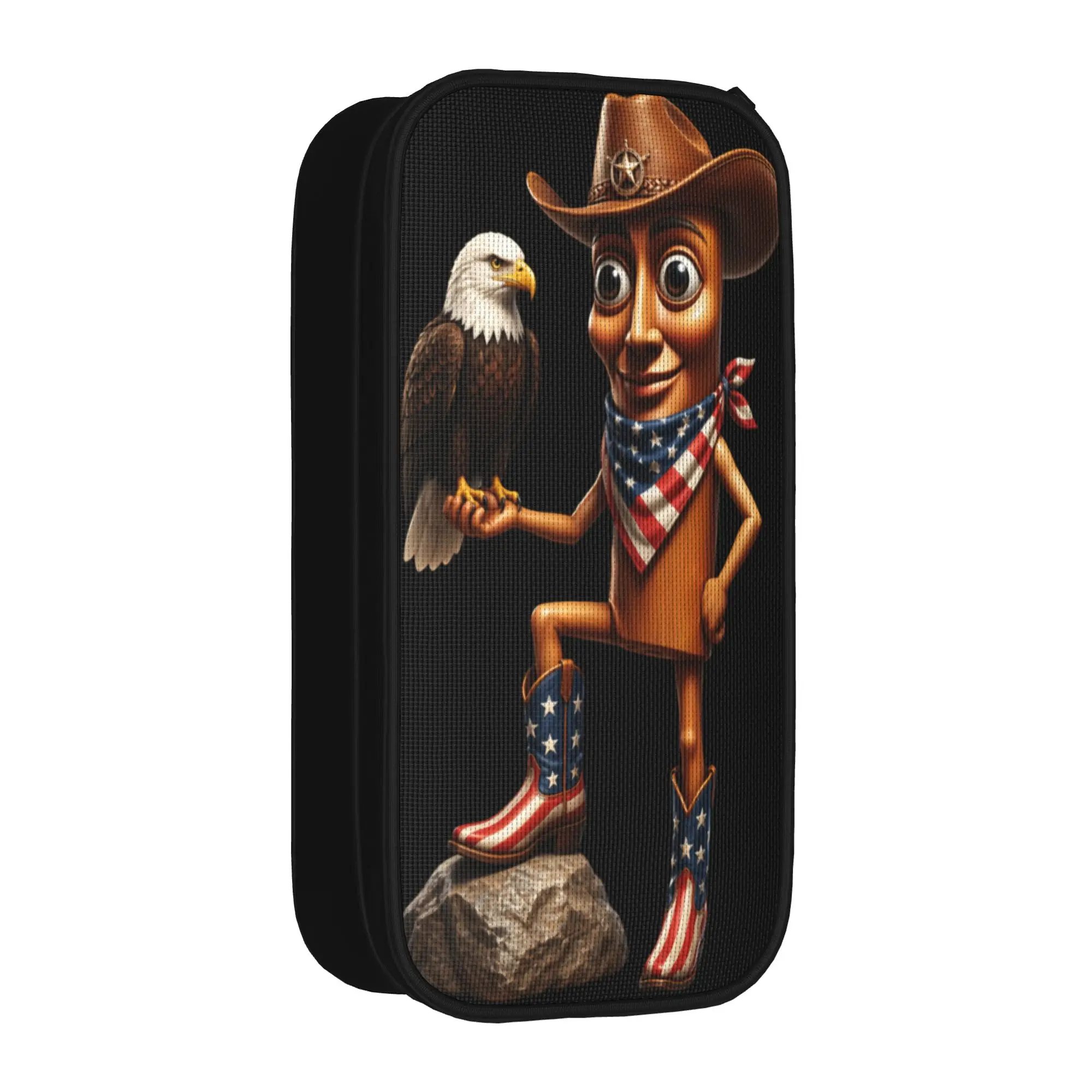 Tung Sahur Cowboy Eagle Trainer USA Patriotic Brainrot Pencil Case Canvas Pencil Bag Student Vintage College School Pencil Cases