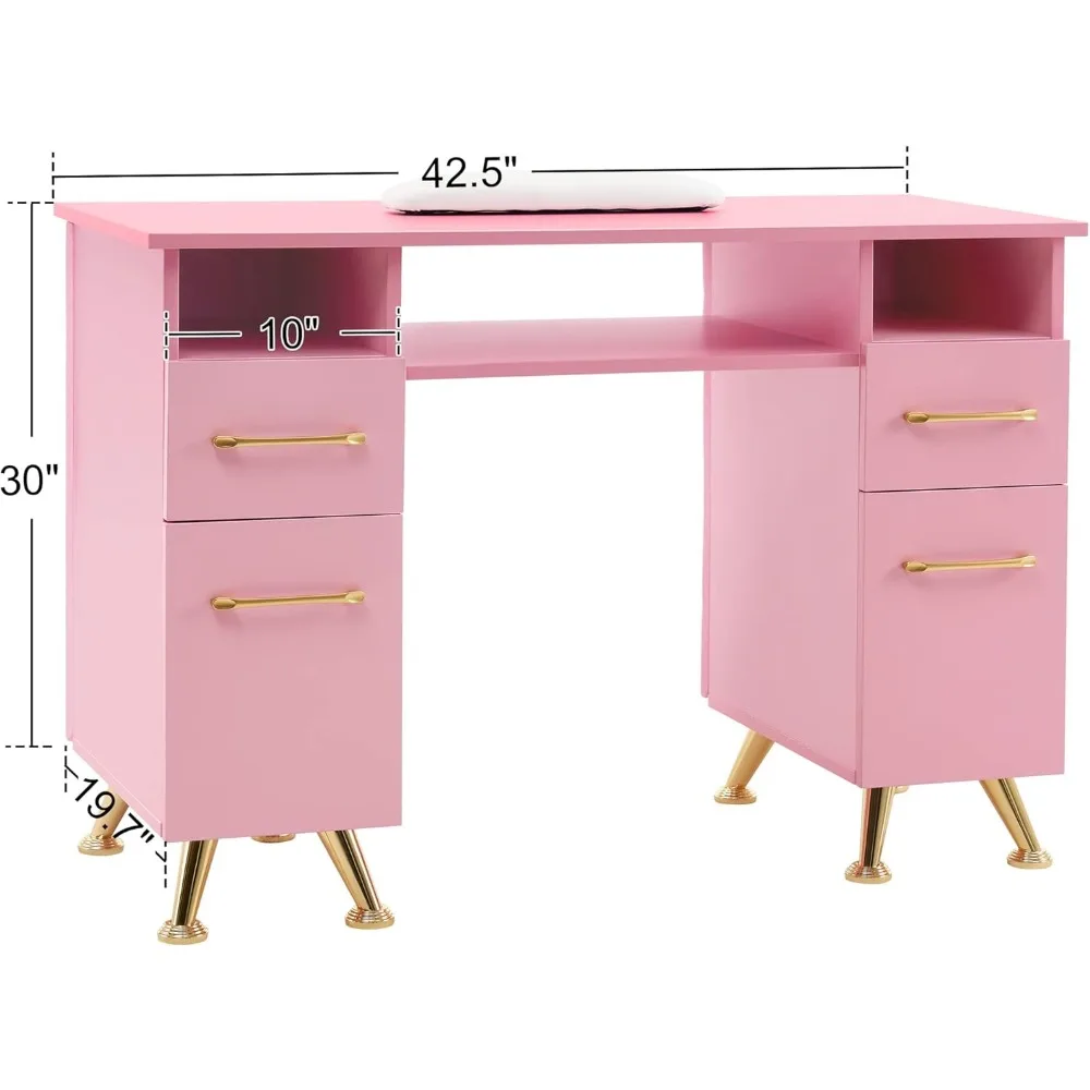 Manicure Table with Drawers, Acetone Resistant Nail Desk, Spa Salon Storage Equipment