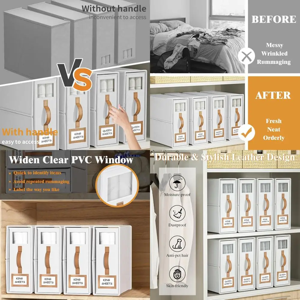 

King Size Collapsible Sheet Organizer with Handle for Linen Storage, Bedding Organizer for Sheets and Duvet Covers (White)