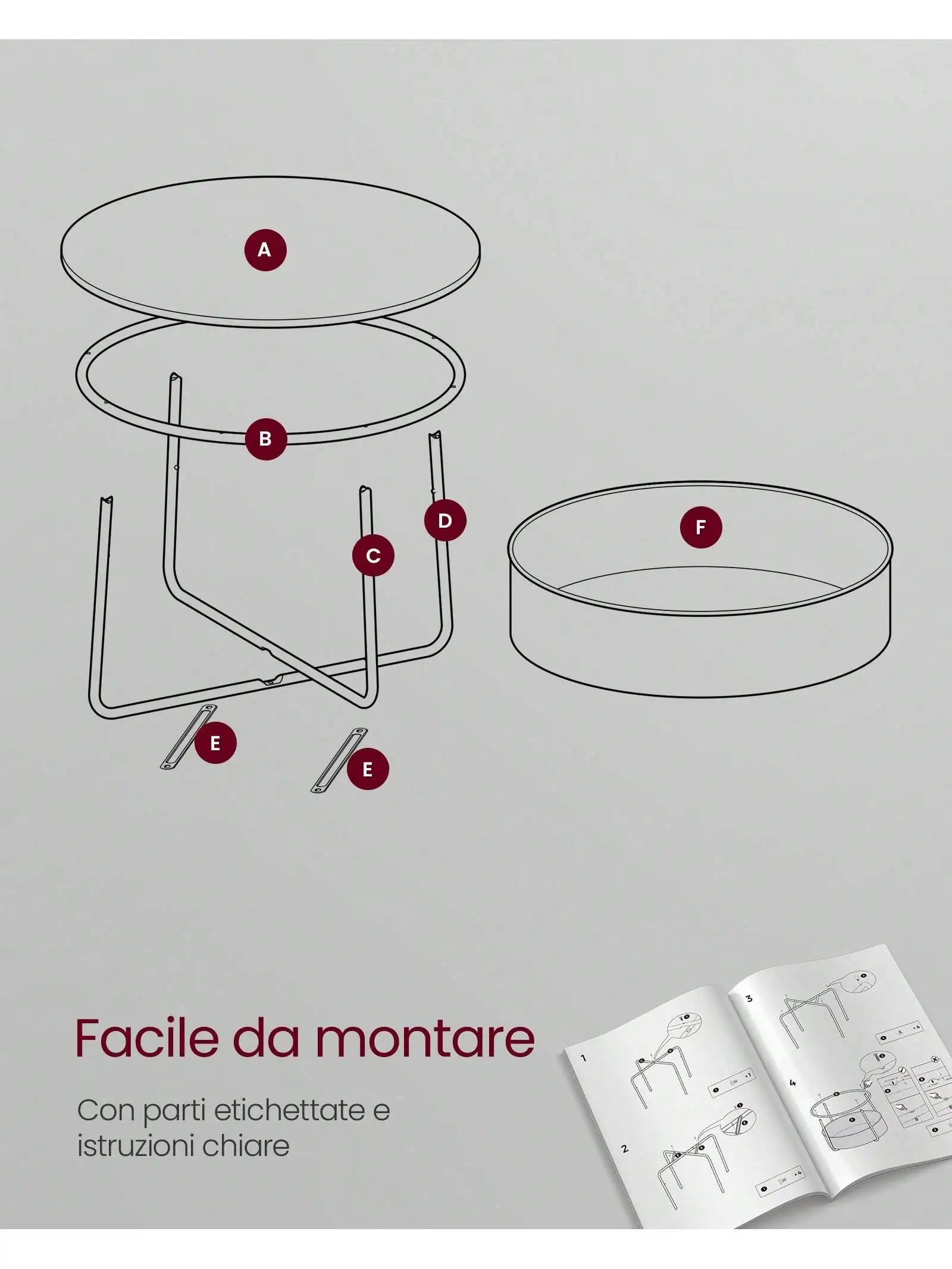 Tavolino rotondo VASAGLE: cestino in tessuto, spazioso, soggiorno/camera da letto, comodino, stile moderno, ebano nero/grigio ardesia